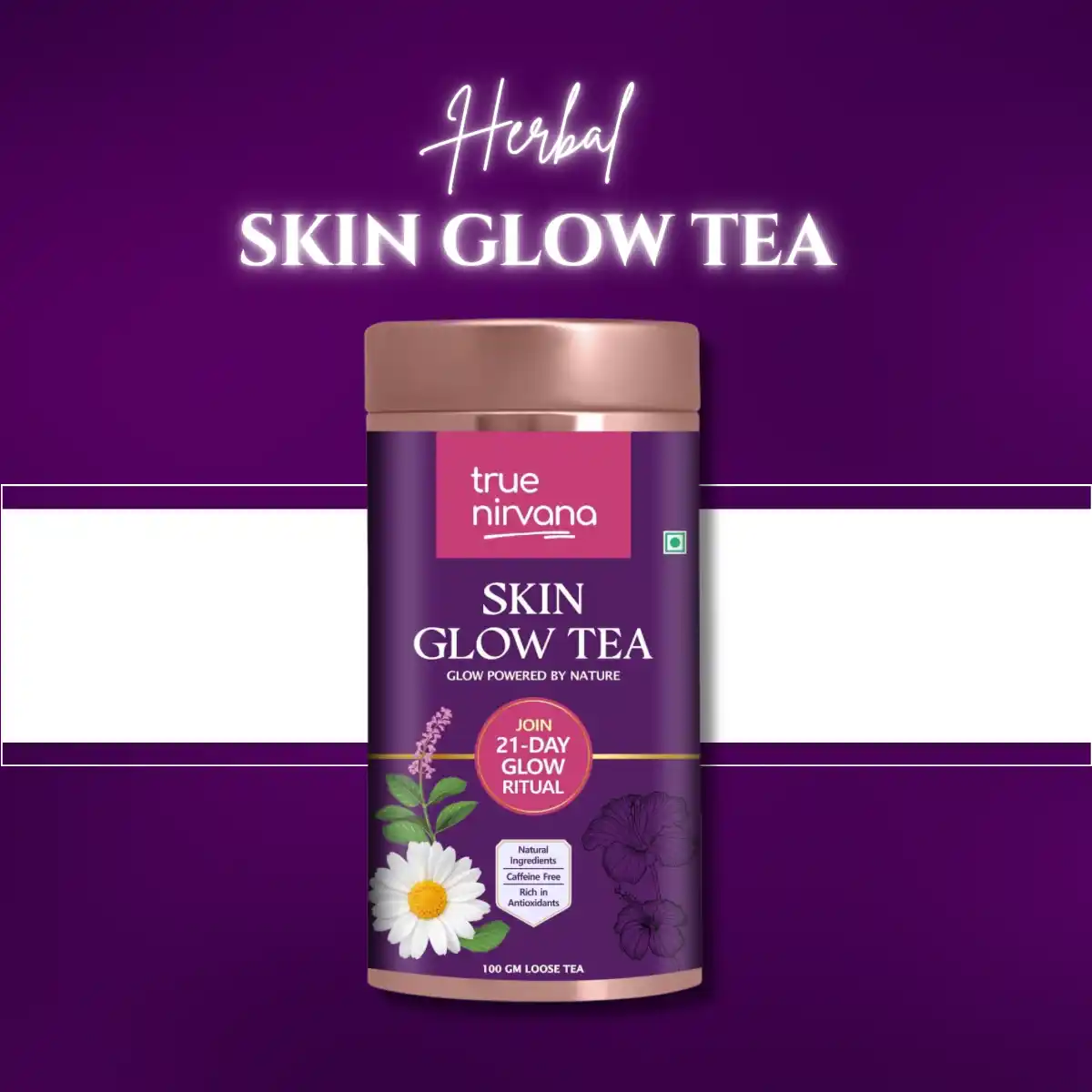 True Nirvana Skin Glow Tea – Ayurvedic Herbal Blend with Manjishta, Hibiscus & Amla (100 GM).png